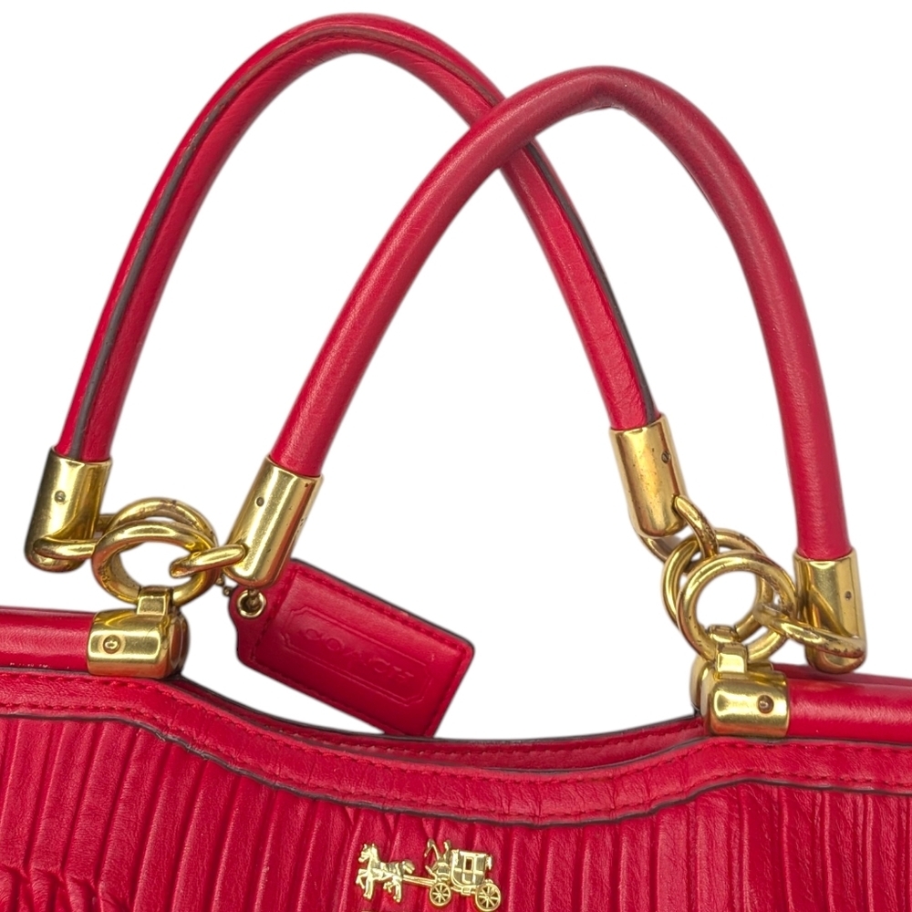 Coach Madison Satchel Shoulder Bag Red Pink Pleated Gathered Leather Large 21281 - Picture 16 of 16